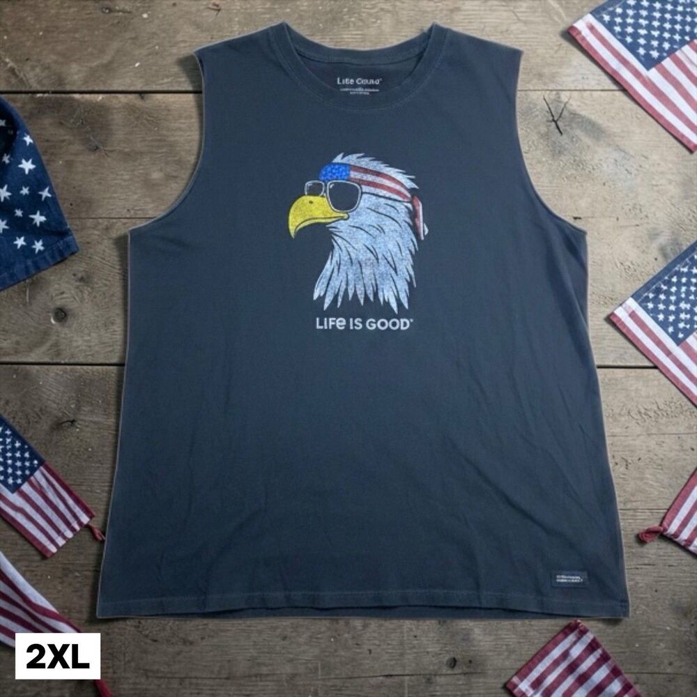 Life Is Good T Shirt Tank Top Women’s 2XL Black Sleeveless Eagle USA Tee